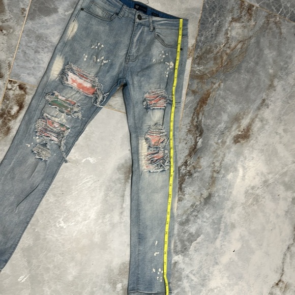 WAIMEA Skinny Fit Painted Seam Wearable Art-to-Wear Emo Grunge Punk Denim Jeans - Picture 3 of 7